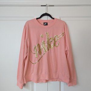 NIKE Women's Coral and Gold Sweatshirt - Size XL